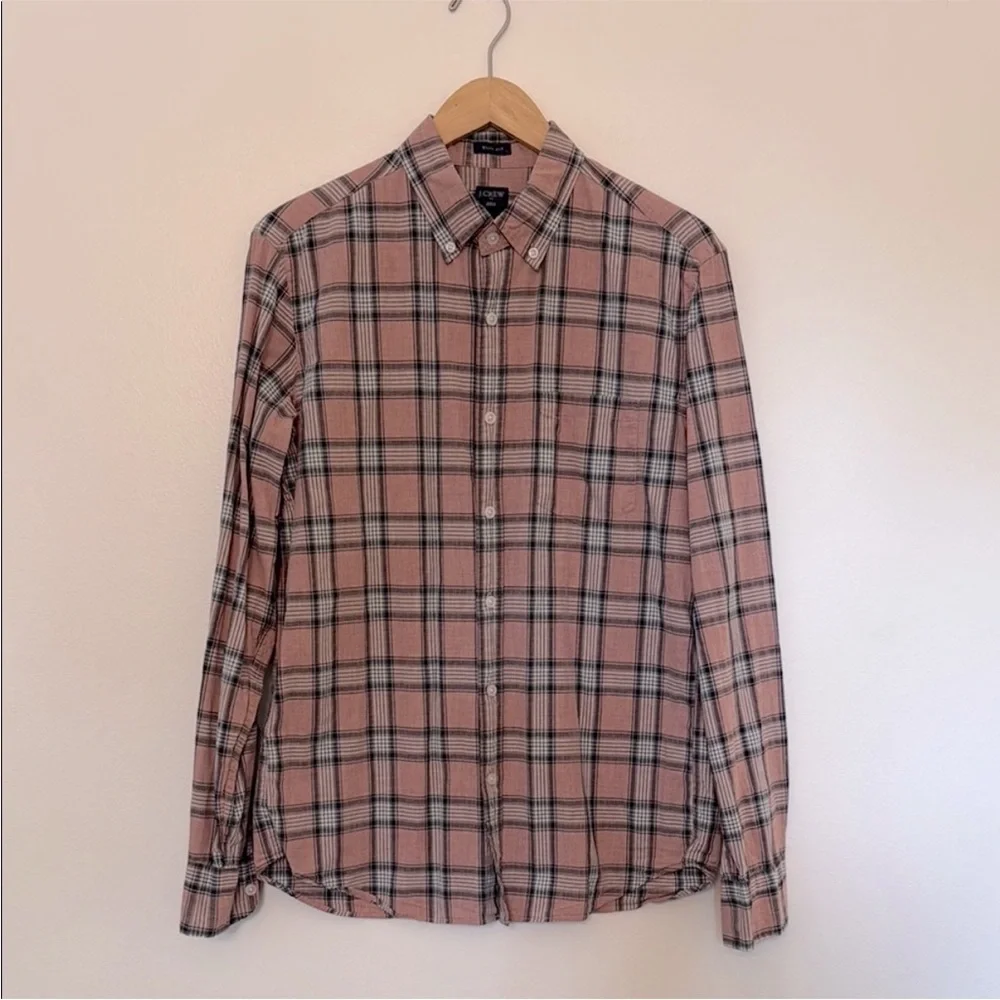 Men’s J. Crew Slim Fit Plaid Button Down Shirt - Salmon Pink Blue Size M